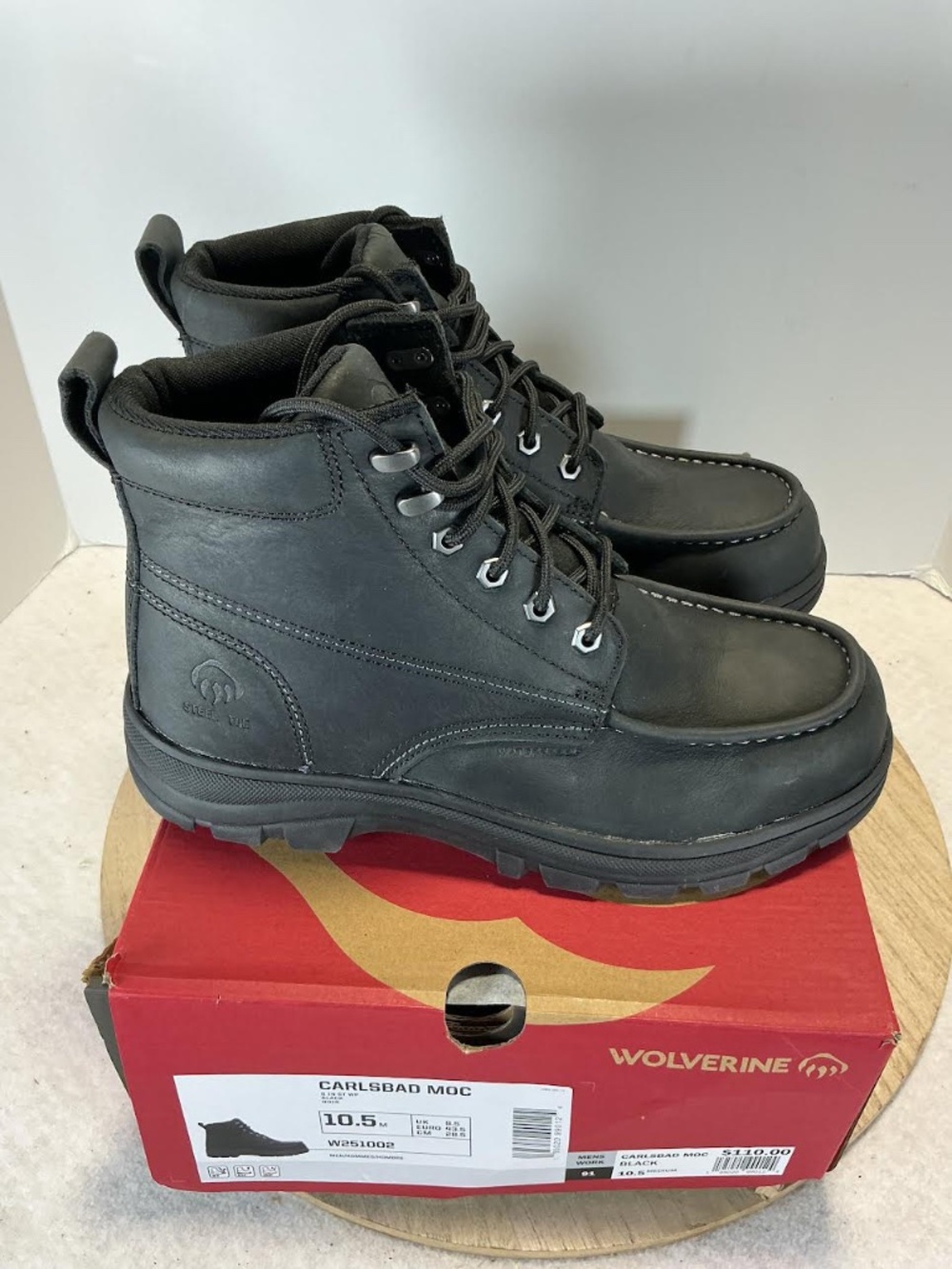Wolverine Carlsbad Moc Men’s 10.5 M Steel Toe Black Leather Work Boots NIB